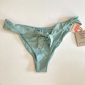 NWT Stone Fox Swim Free People Solid Tie Front Blue Bikini Bottoms Sz XL